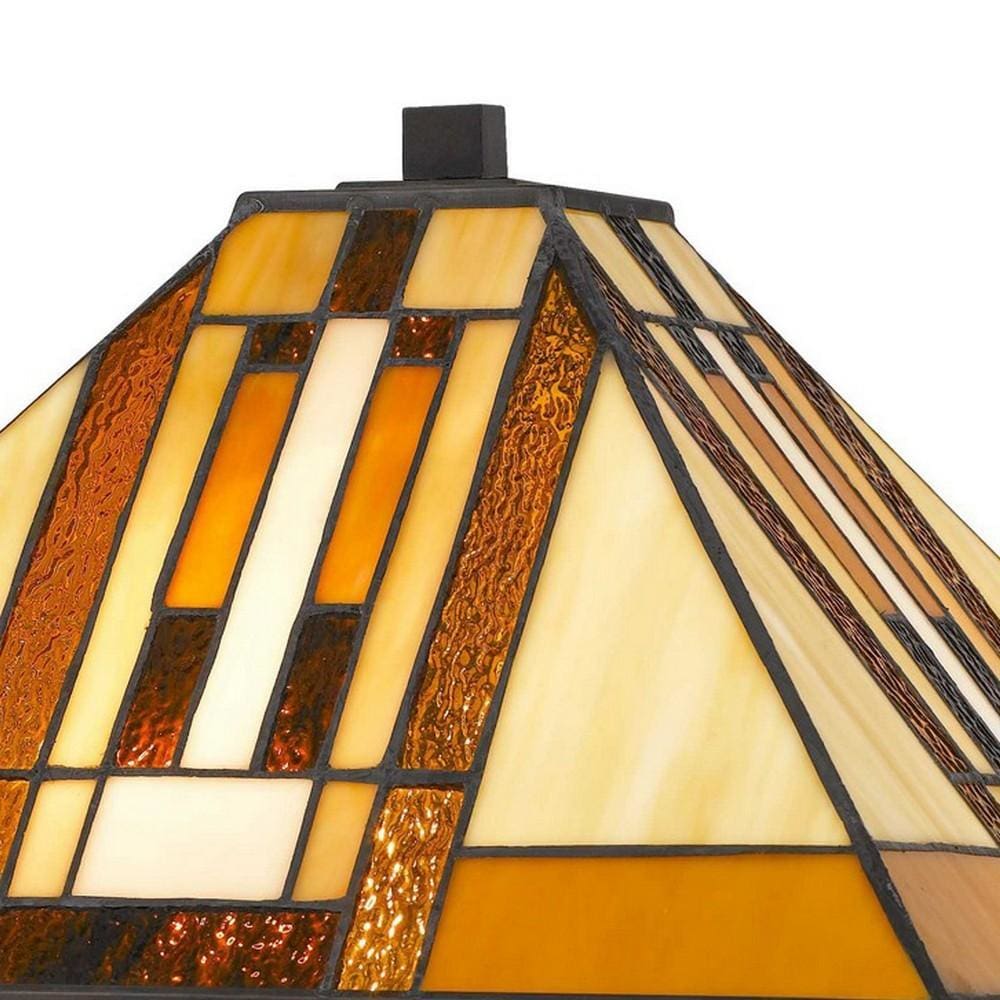 127 Watt Tiffany Shade Table Lamp with Metal Base Multicolor