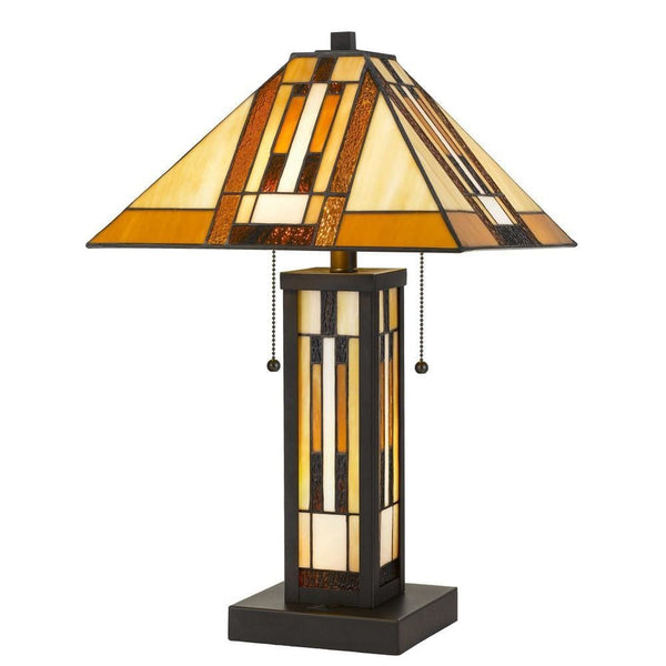 127 Watt Tiffany Shade Table Lamp with Metal Base Multicolor