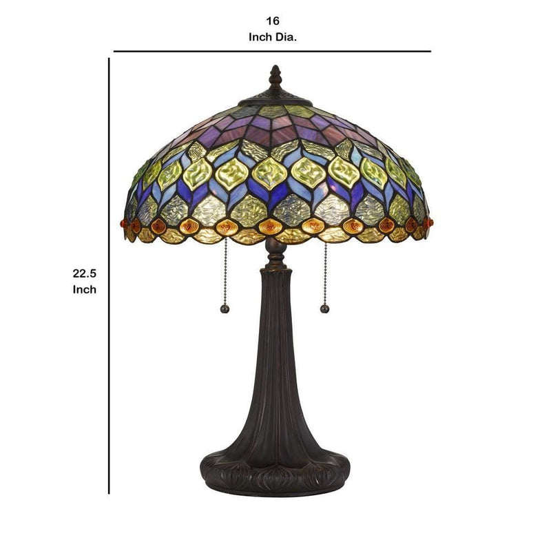 120 Watt Tiffany Table Lamp with Engraved Base Multicolor-zoom-