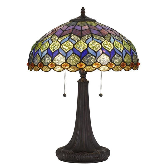 120 Watt Tiffany Table Lamp with Engraved Base Multicolor