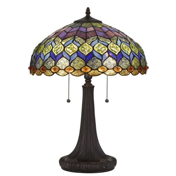 120 Watt Tiffany Table Lamp with Engraved Base Multicolor