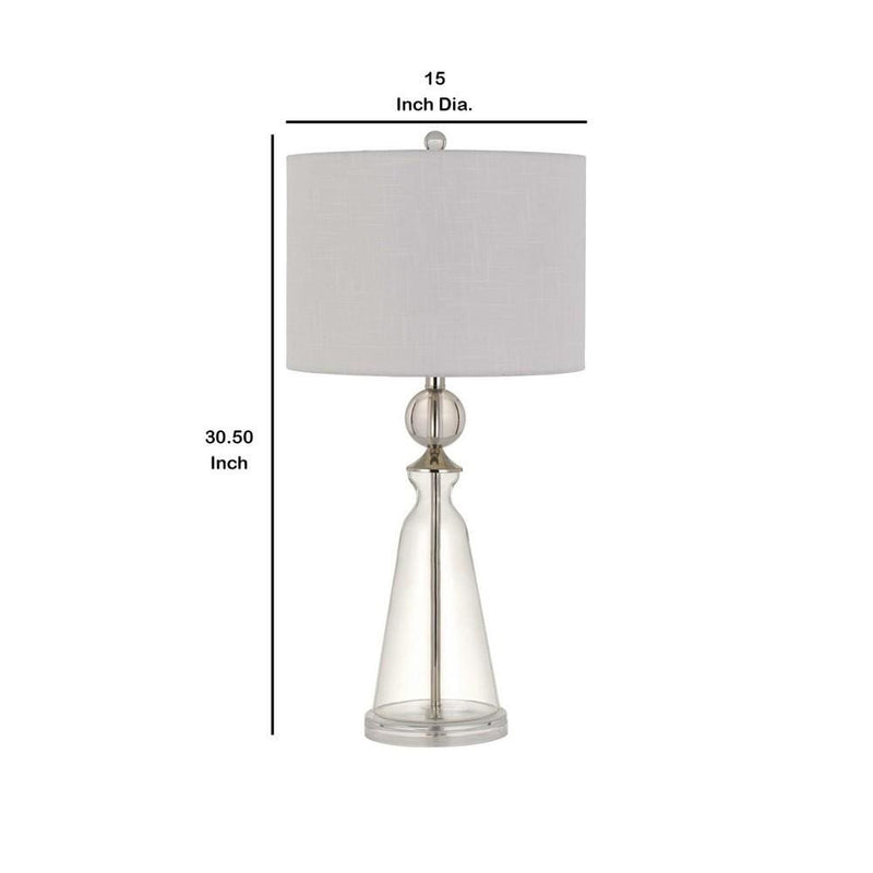 150 Watt Glass and Metal Base Table Lamp Off White and Clear-zoom-