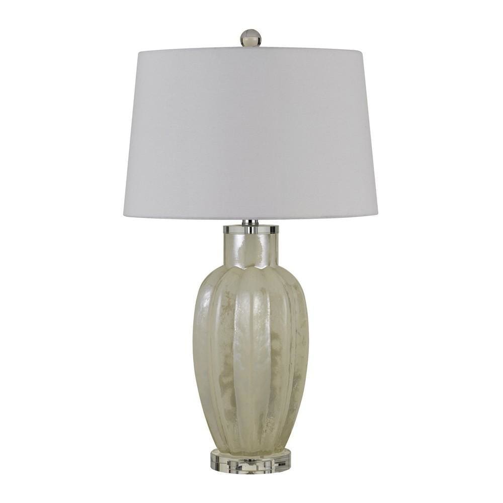 Glass Table Lamp with Round Hardback Fabric Shade White-zoom-1