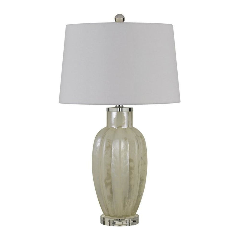Glass Table Lamp with Round Hardback Fabric Shade White-zoom-