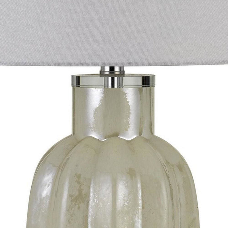 Glass Table Lamp with Round Hardback Fabric Shade White-zoom-