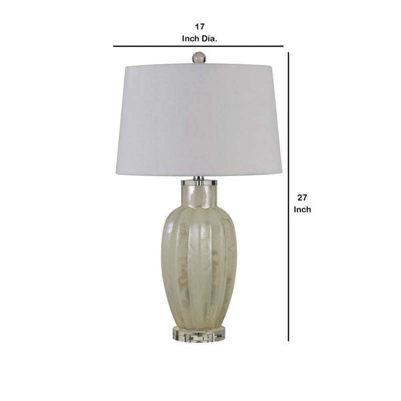 Glass Table Lamp with Round Hardback Fabric Shade White-zoom-
