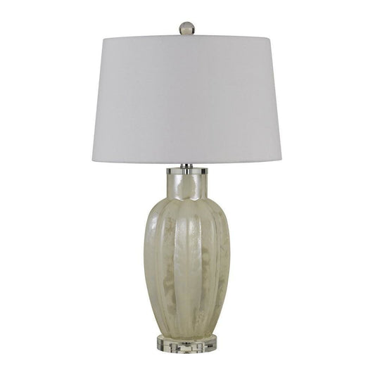 Glass Table Lamp with Round Hardback Fabric Shade White