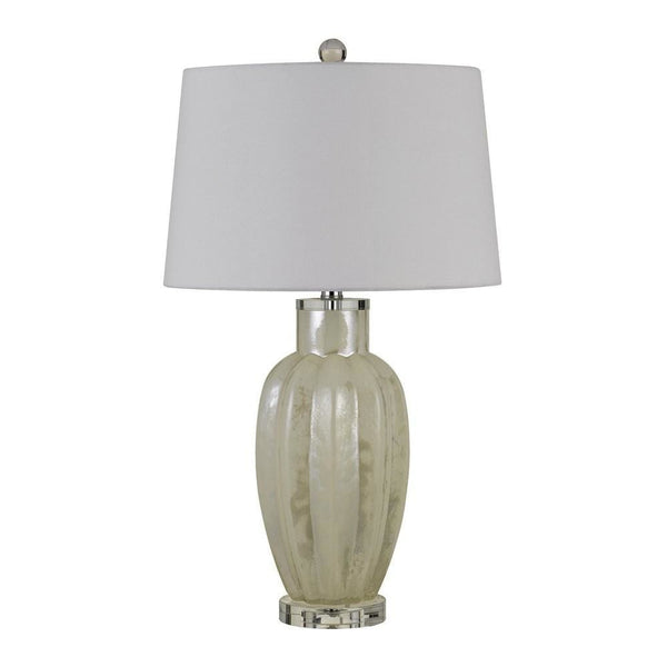Glass Table Lamp with Round Hardback Fabric Shade White