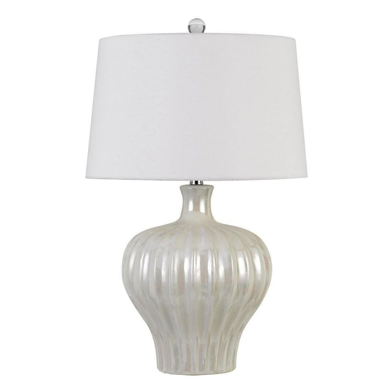Urn Shaped Ceramic Base Table Lamp with Ribbed Pattern White-zoom-