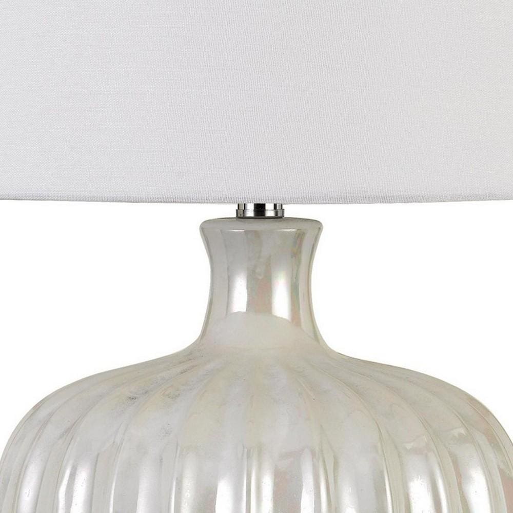 Urn Shaped Ceramic Base Table Lamp with Ribbed Pattern White-zoom-3