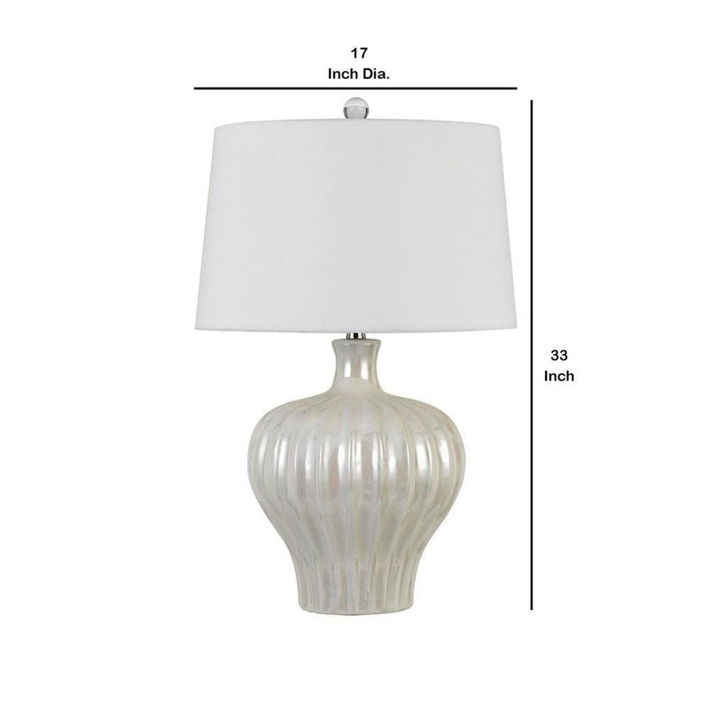 Urn Shaped Ceramic Base Table Lamp with Ribbed Pattern White-zoom-