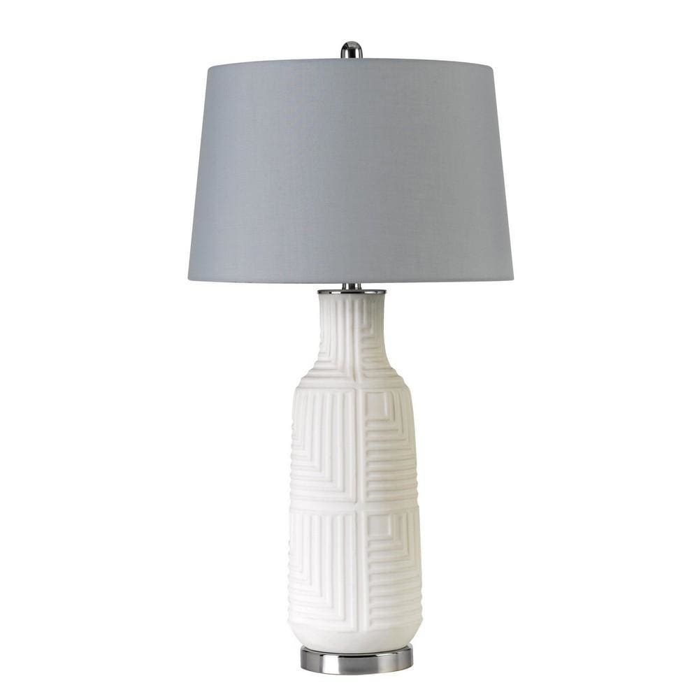 Textured Ceramic Table Lamp with Brushed Round Metal Base White-zoom-1