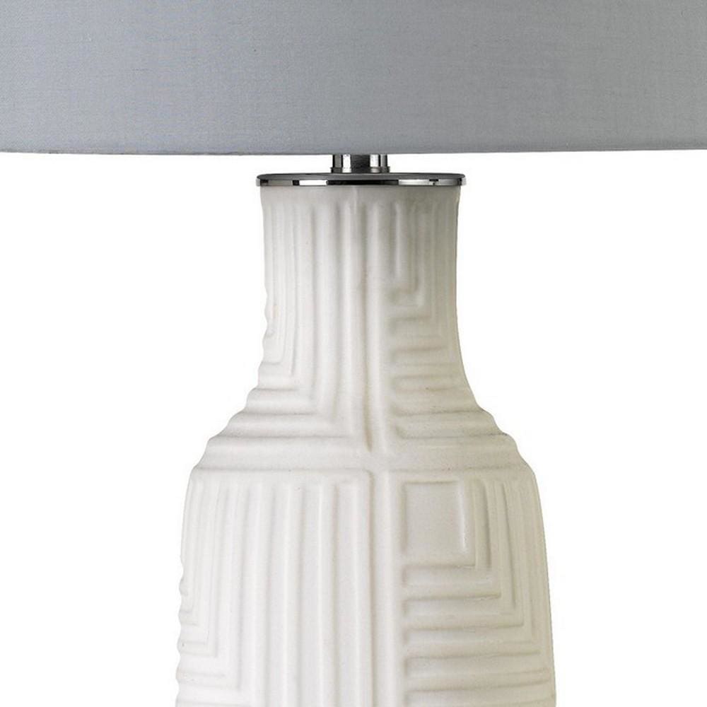 Textured Ceramic Table Lamp with Brushed Round Metal Base White-zoom-3