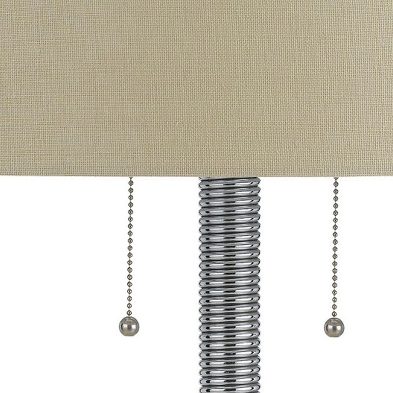 Metal Corkscrew Design Table Lamp with Pull Chain Switch Silver-zoom-