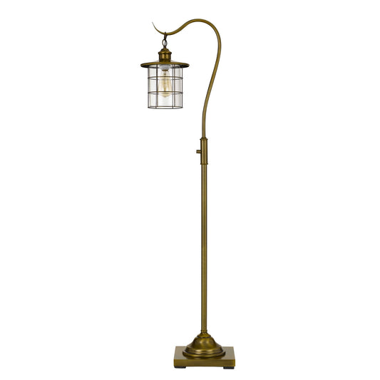 60 Inch Metal Downbridge Design Floor Lamp With Caged Shade Antique Brass