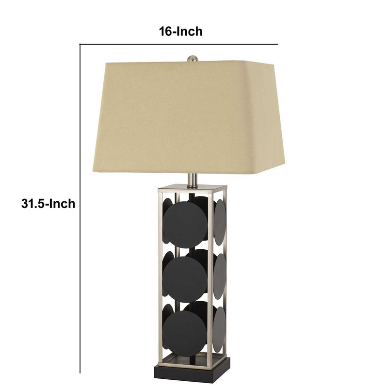 31.5" Metal Table Lamp with Geometric Accents Black and Silver-zoom-