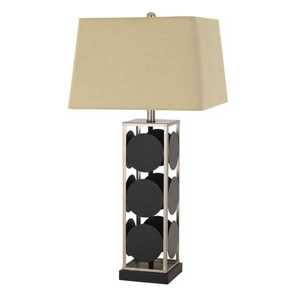 31.5 Metal Table Lamp with Geometric Accents Black and Silver