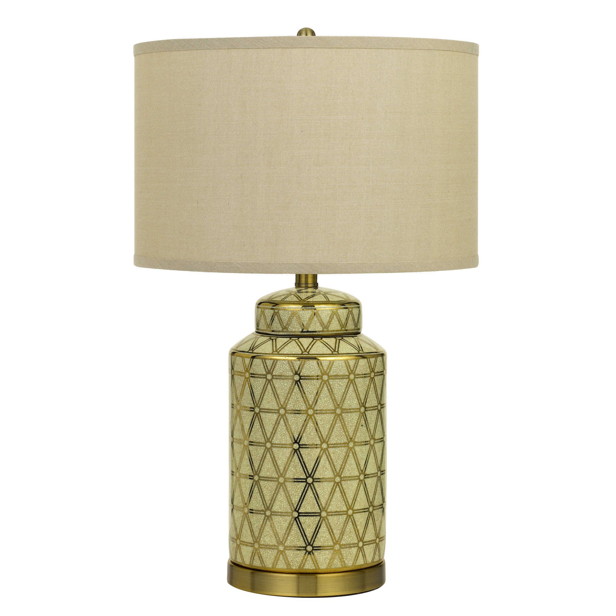 24.5" Ceramic Table Lamp with Geometric Style Accents Gold and Beige-zoom-1