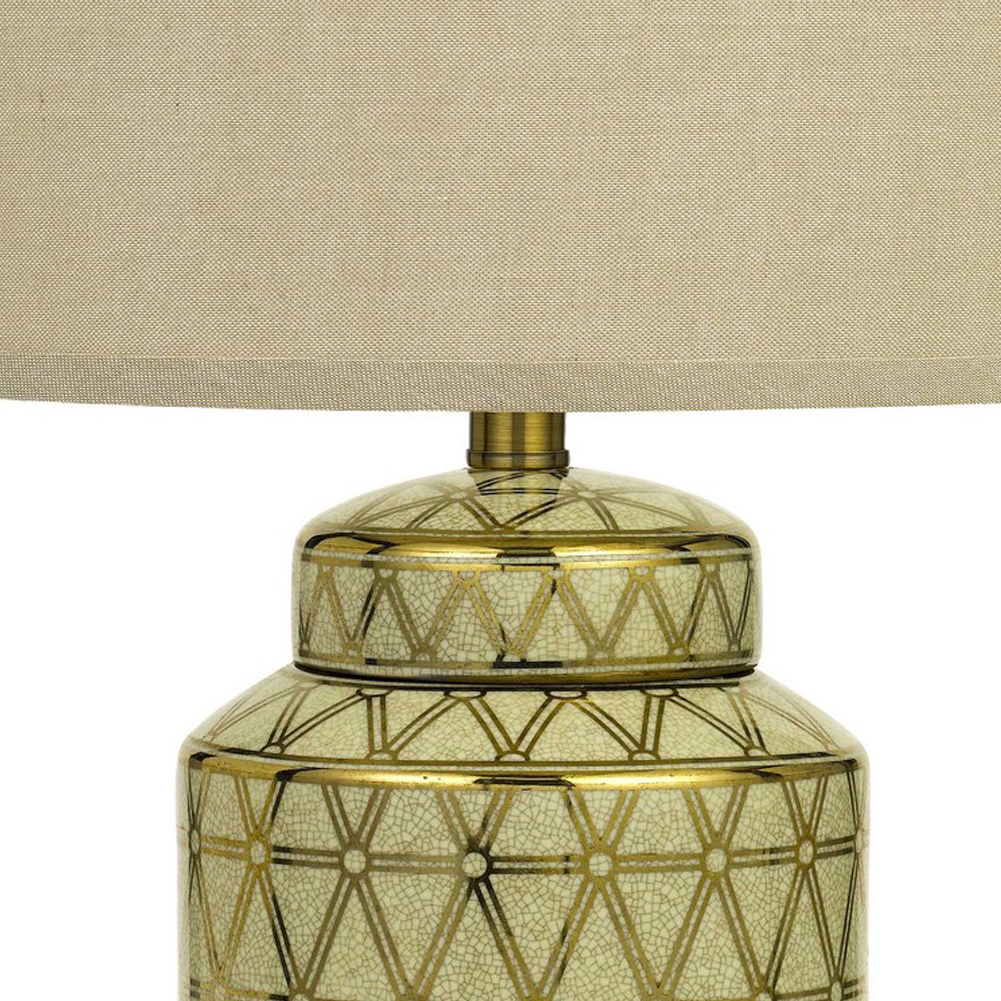 24.5" Ceramic Table Lamp with Geometric Style Accents Gold and Beige-zoom-3
