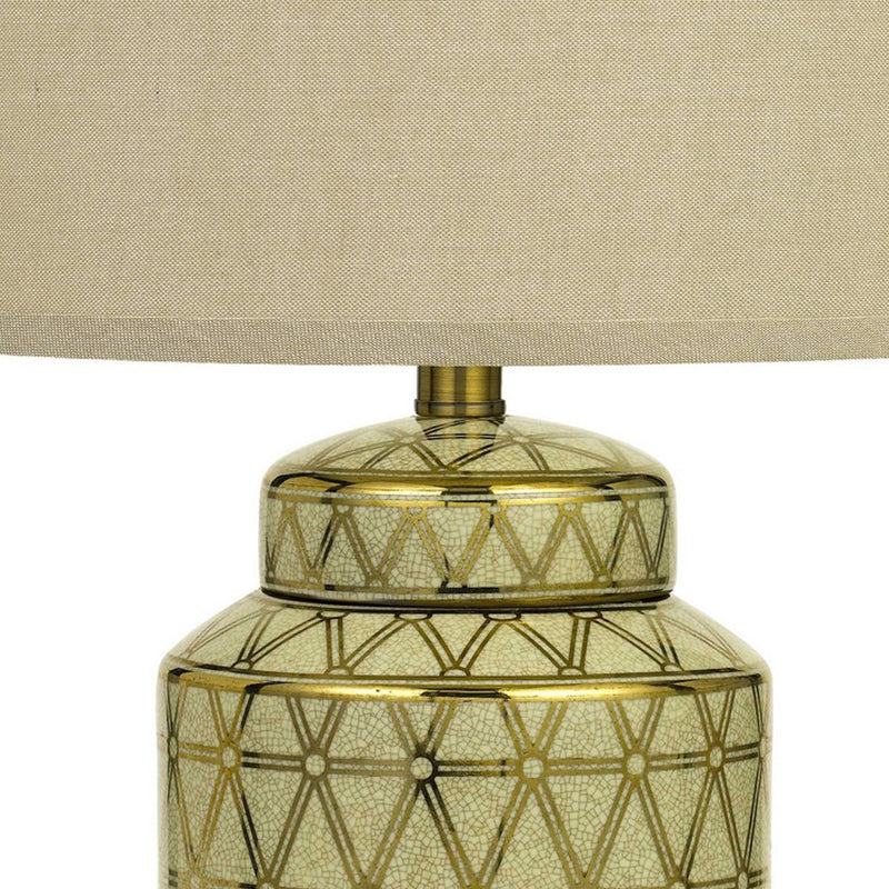 24.5" Ceramic Table Lamp with Geometric Style Accents Gold and Beige-zoom-