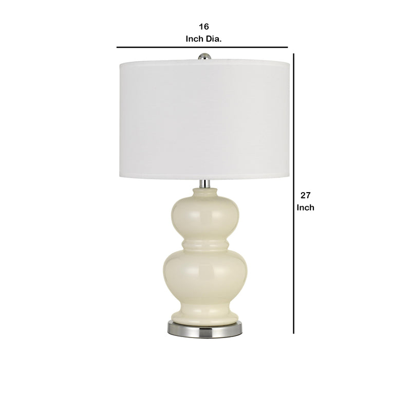 27" Ceramic Table Lamp with Hardback Style Shade White and Silver-zoom-