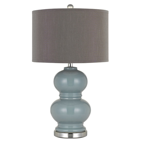27 Ceramic Table Lamp with Hardback Style Shade Gray and Blue