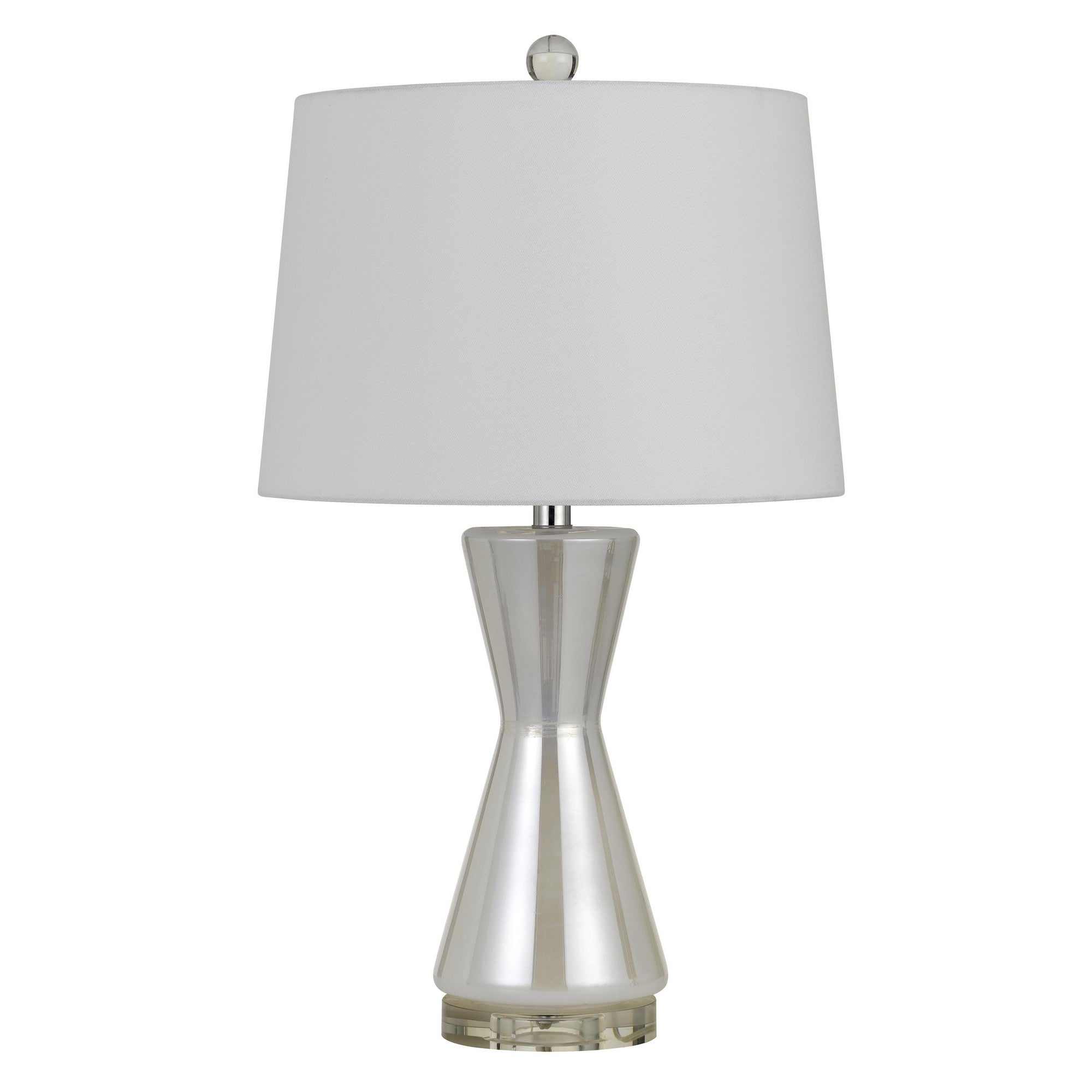 26" Glass Table Lamp with Hardback Shade Silver and White-zoom-1