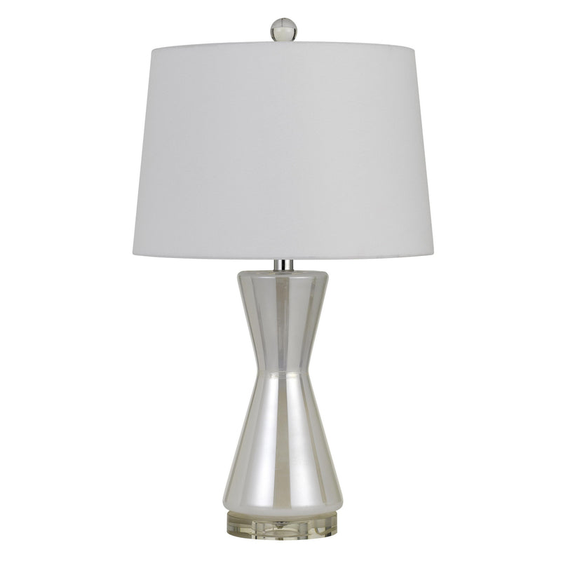26" Glass Table Lamp with Hardback Shade Silver and White-zoom-
