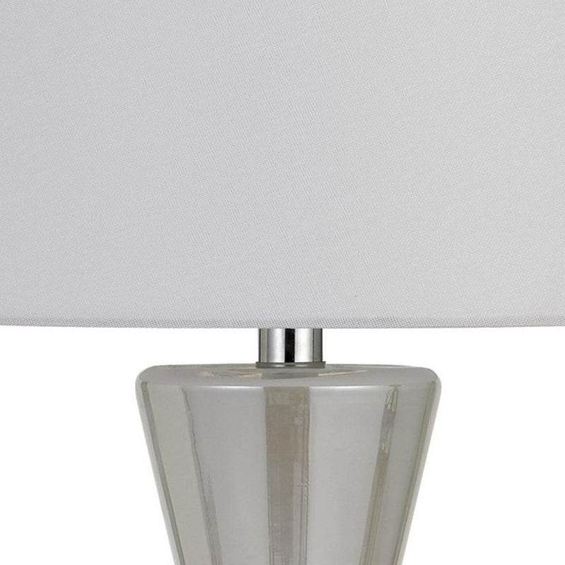 26" Glass Table Lamp with Hardback Shade Silver and White-zoom-