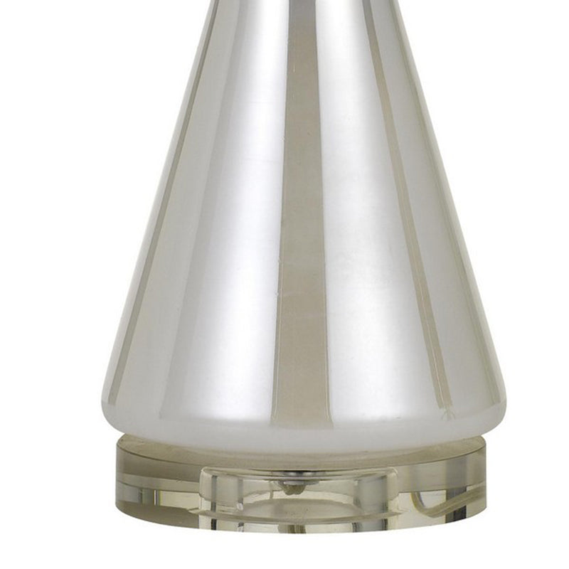 26" Glass Table Lamp with Hardback Shade Silver and White-zoom-