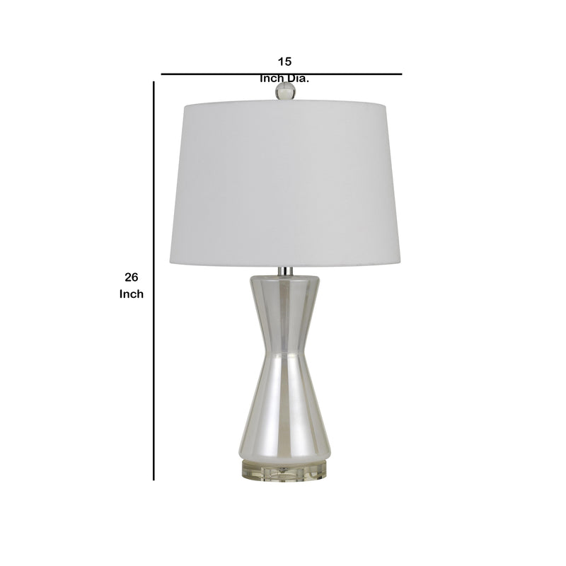 26" Glass Table Lamp with Hardback Shade Silver and White-zoom-