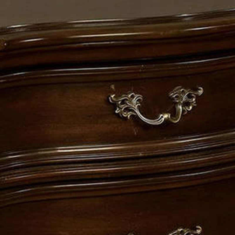 3 Drawer Wooden Nightstand With Decorative Accent And USB Plugin Brown-zoom-