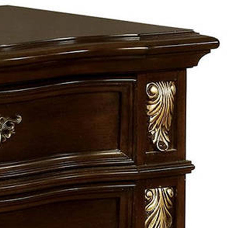 3 Drawer Wooden Nightstand With Decorative Accent And USB Plugin Brown-zoom-