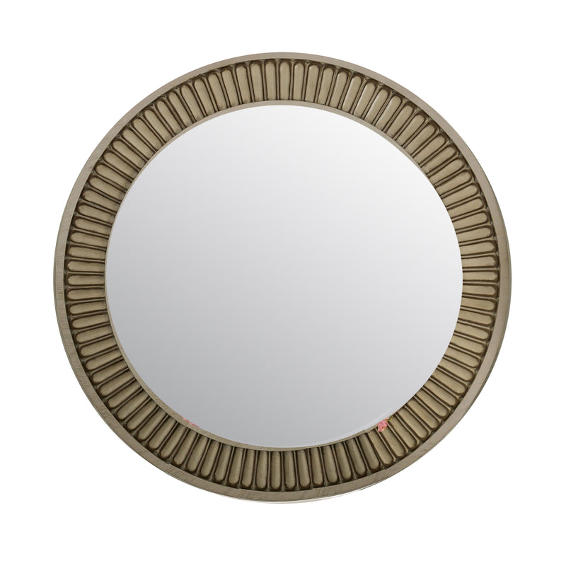 Traditional Style Round Mirror With Decorative Trim Edges White-zoom-