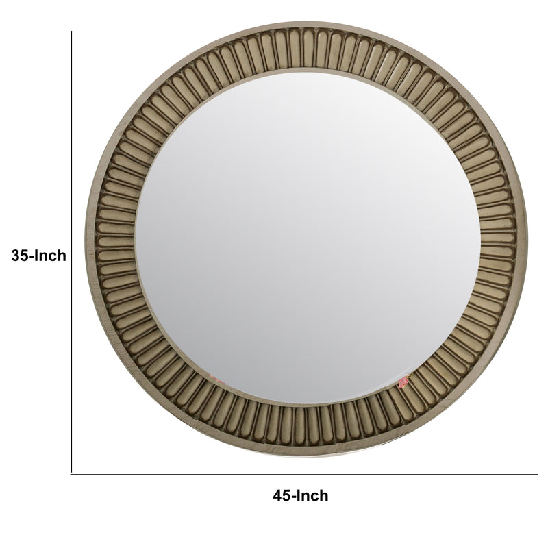 Traditional Style Round Mirror With Decorative Trim Edges White-zoom-