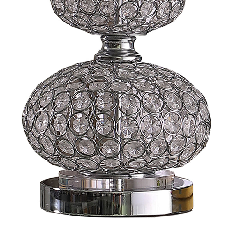 Stacked Ball Design Metal Table Lamp with Crystal Accents Silver-zoom-