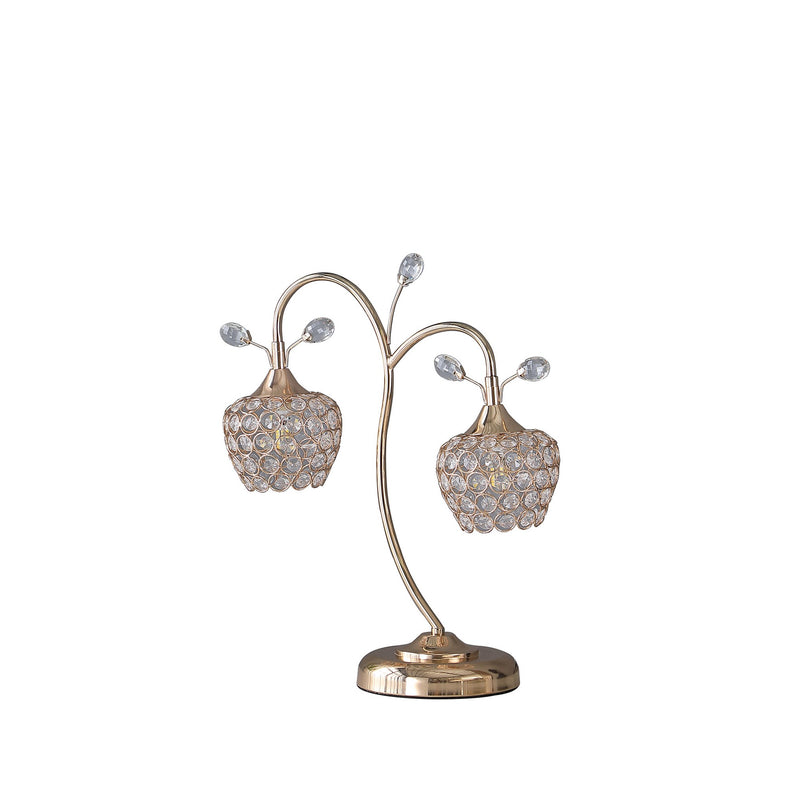 Floral Tree Design Metal Table Lamp with Dome Shade and Crystals Gold-zoom-