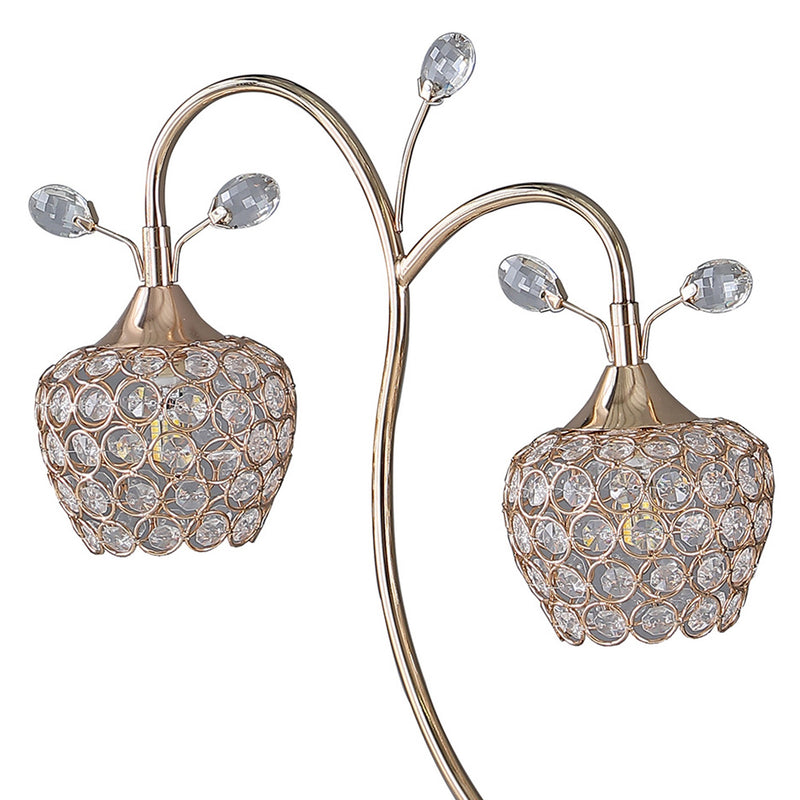 Floral Tree Design Metal Table Lamp with Dome Shade and Crystals Gold-zoom-