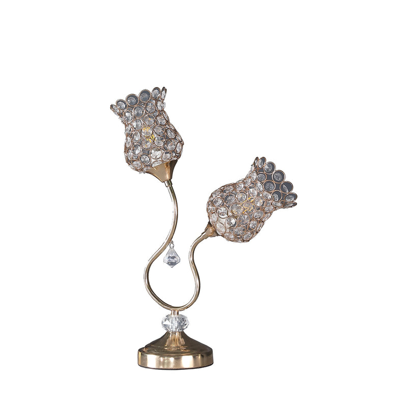 Metal Table Lamp with Floral Trumpet Shade and Crystal Accents Gold-zoom-