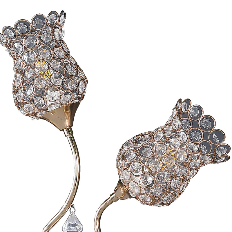 Metal Table Lamp with Floral Trumpet Shade and Crystal Accents Gold-zoom-