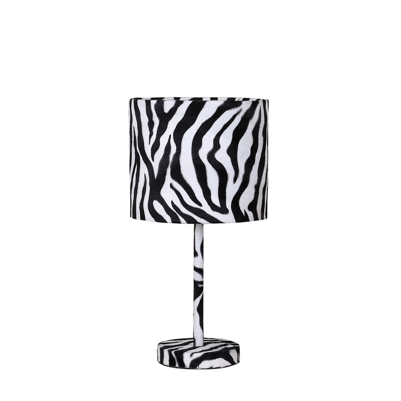 Fabric Wrapped Table Lamp with Animal Print White and Black-zoom-