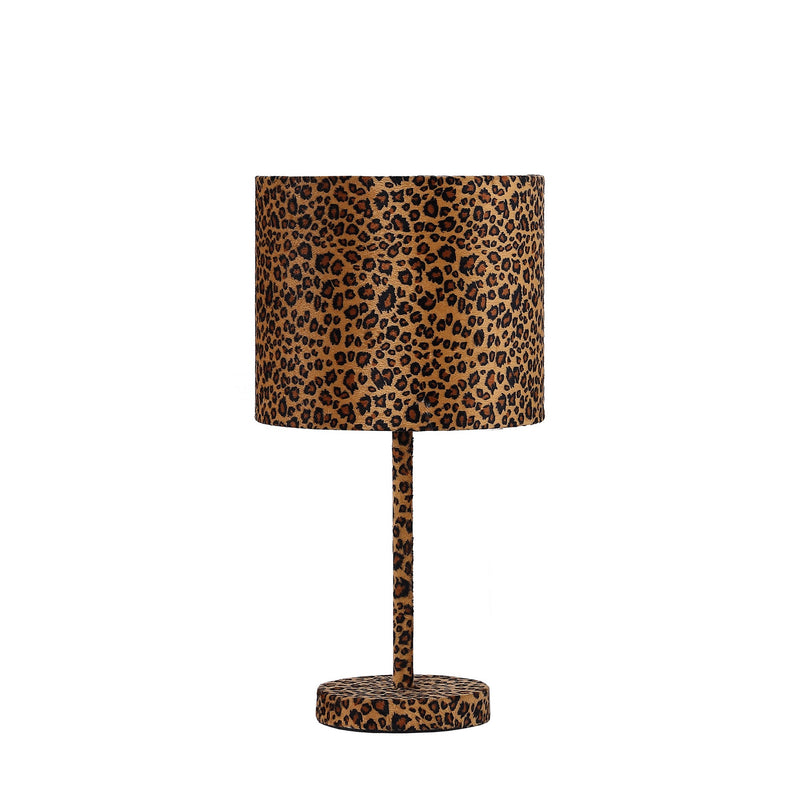 Fabric Wrapped Table Lamp with Dotted Animal Print Brown and Black-zoom-