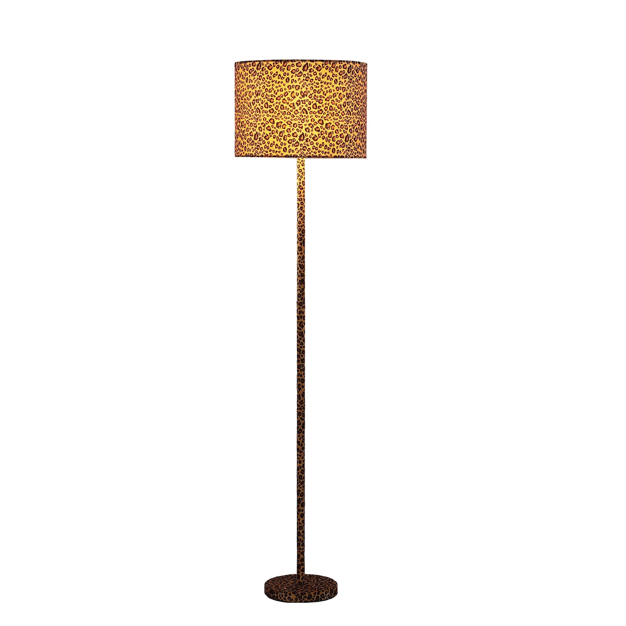 Fabric Wrapped Floor Lamp With Dotted Animal Print Brown And Black