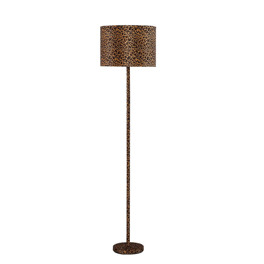 Fabric Wrapped Floor Lamp With Dotted Animal Print Brown And Black