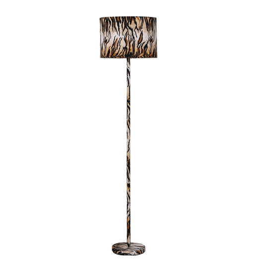 Fabric Wrapped Floor Lamp With Animal Print Yellow And Black