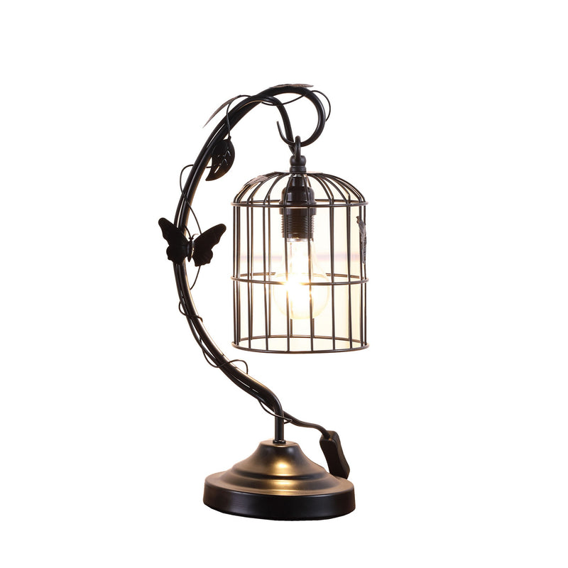 Arc Design Metal Table Lamp with Birdcage Shade Black-zoom-