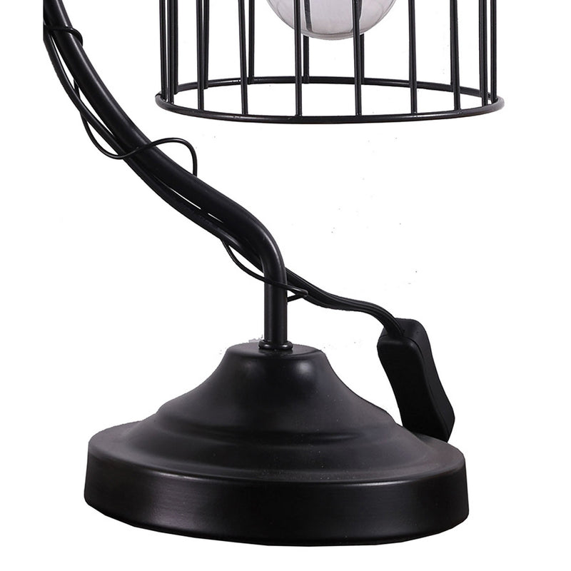 Arc Design Metal Table Lamp with Birdcage Shade Black-zoom-
