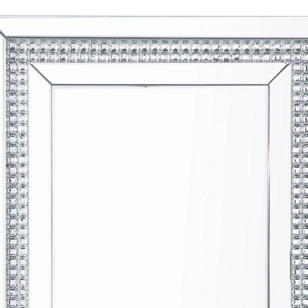 Rectangular Mirrored Wall Decor With Faux Crystals Silver-zoom-2