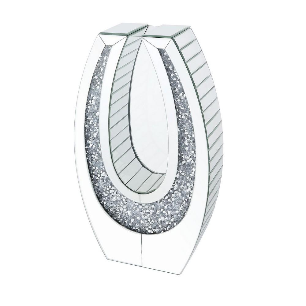 Oval Shape Mirror Framing Accent Decor With Faux Diamond Inlays Silver-zoom-1