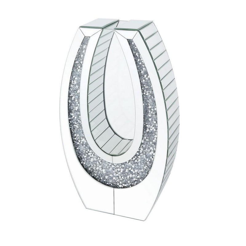 Oval Shape Mirror Framing Accent Decor With Faux Diamond Inlays Silver-zoom-